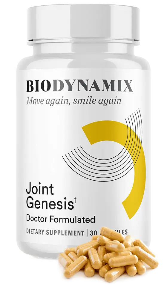 Joint Genesis supplement bottle – doctor-formulated hyaluronan joint support by BioDynamix